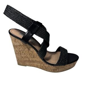 Steve Madden black Elika cork wedge sandals women’s 9